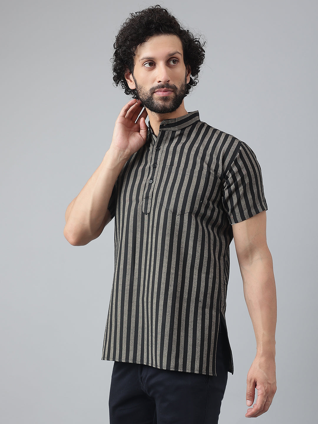 RIAG Black Color Short Sleeves Casual Men's Cotton Short Kurta - Distacart