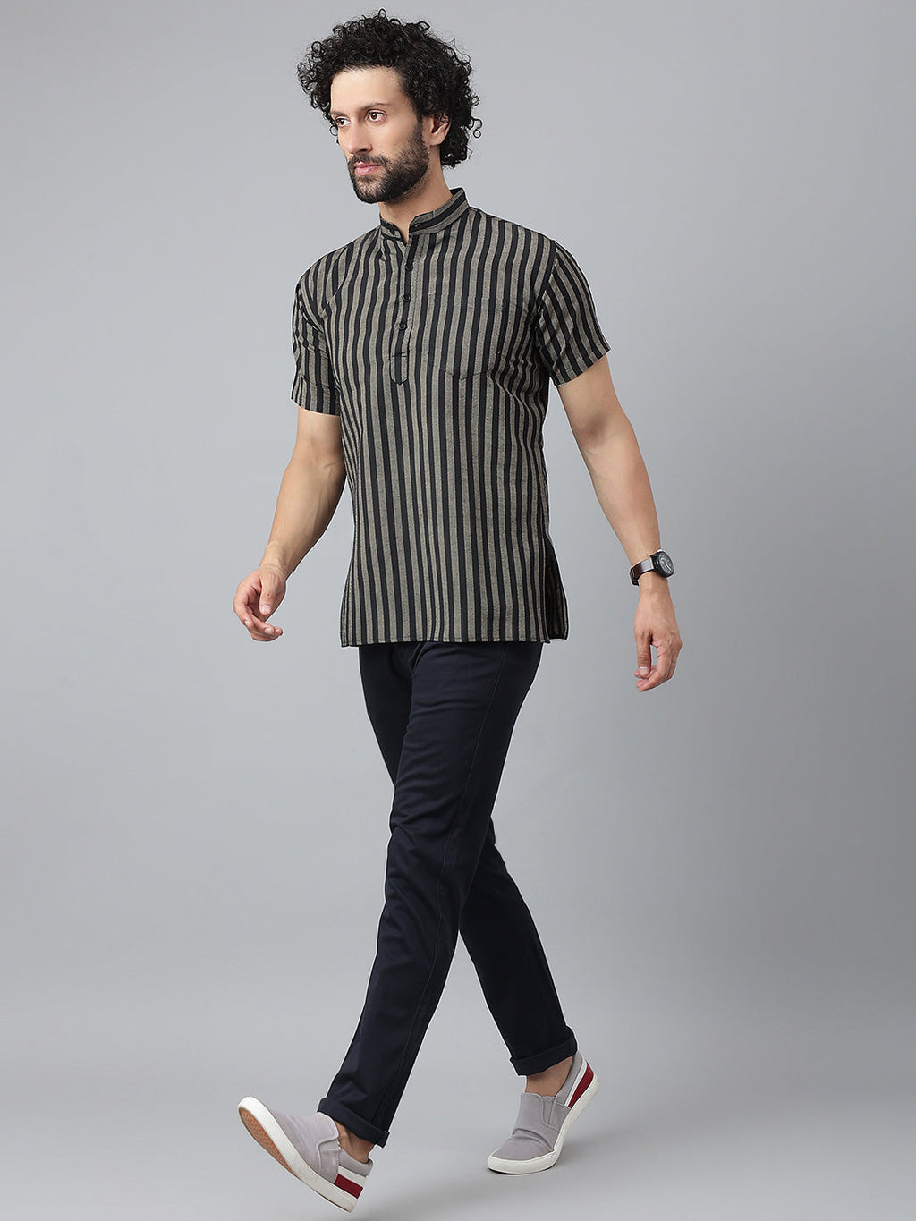 RIAG Black Color Short Sleeves Casual Men's Cotton Short Kurta - Distacart
