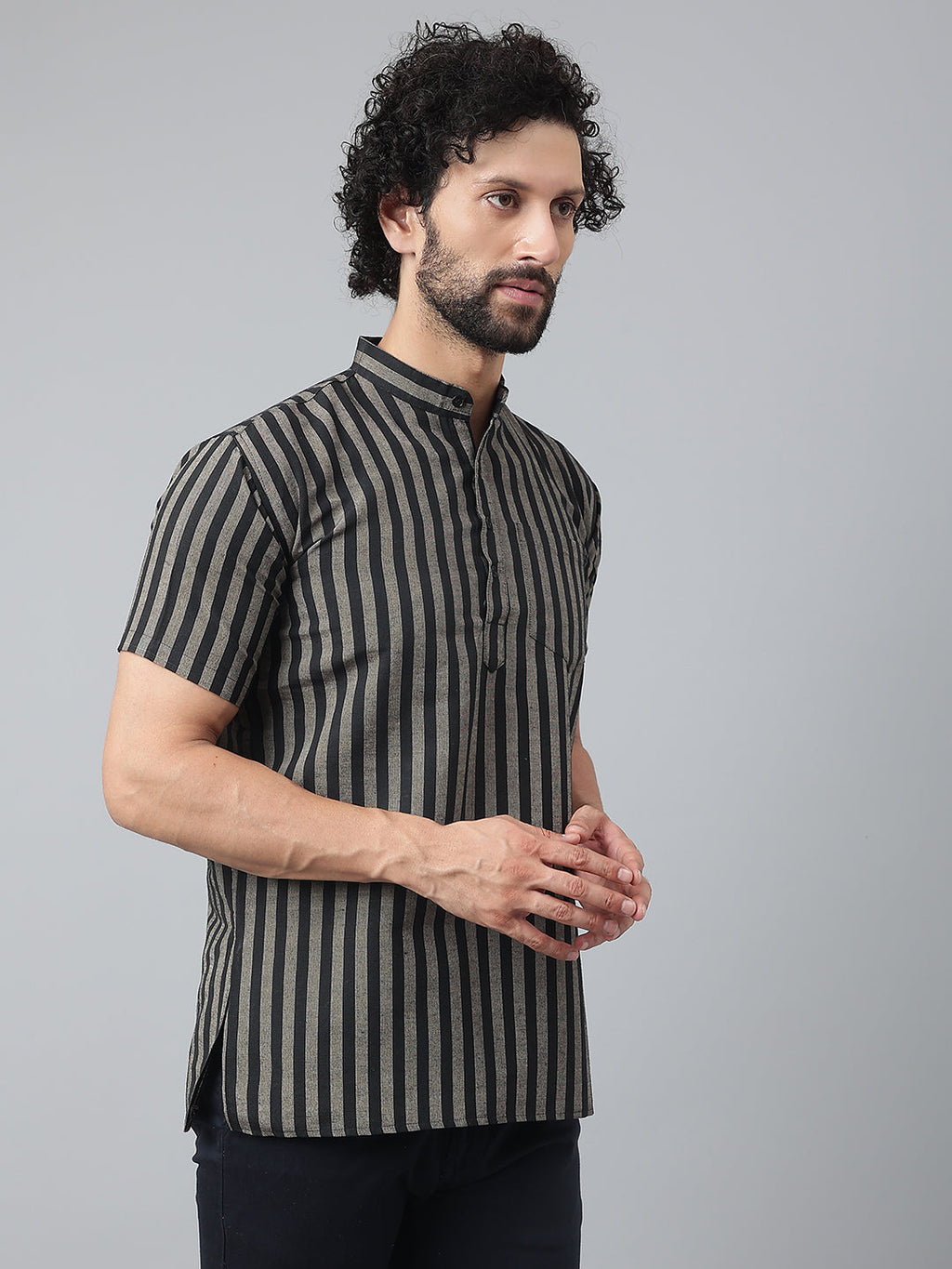 RIAG Black Color Short Sleeves Casual Men's Cotton Short Kurta - Distacart