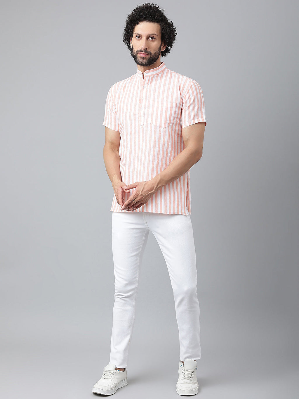 RIAG Orange Color Short Sleeves Casual Men's Cotton Short Kurta - Distacart