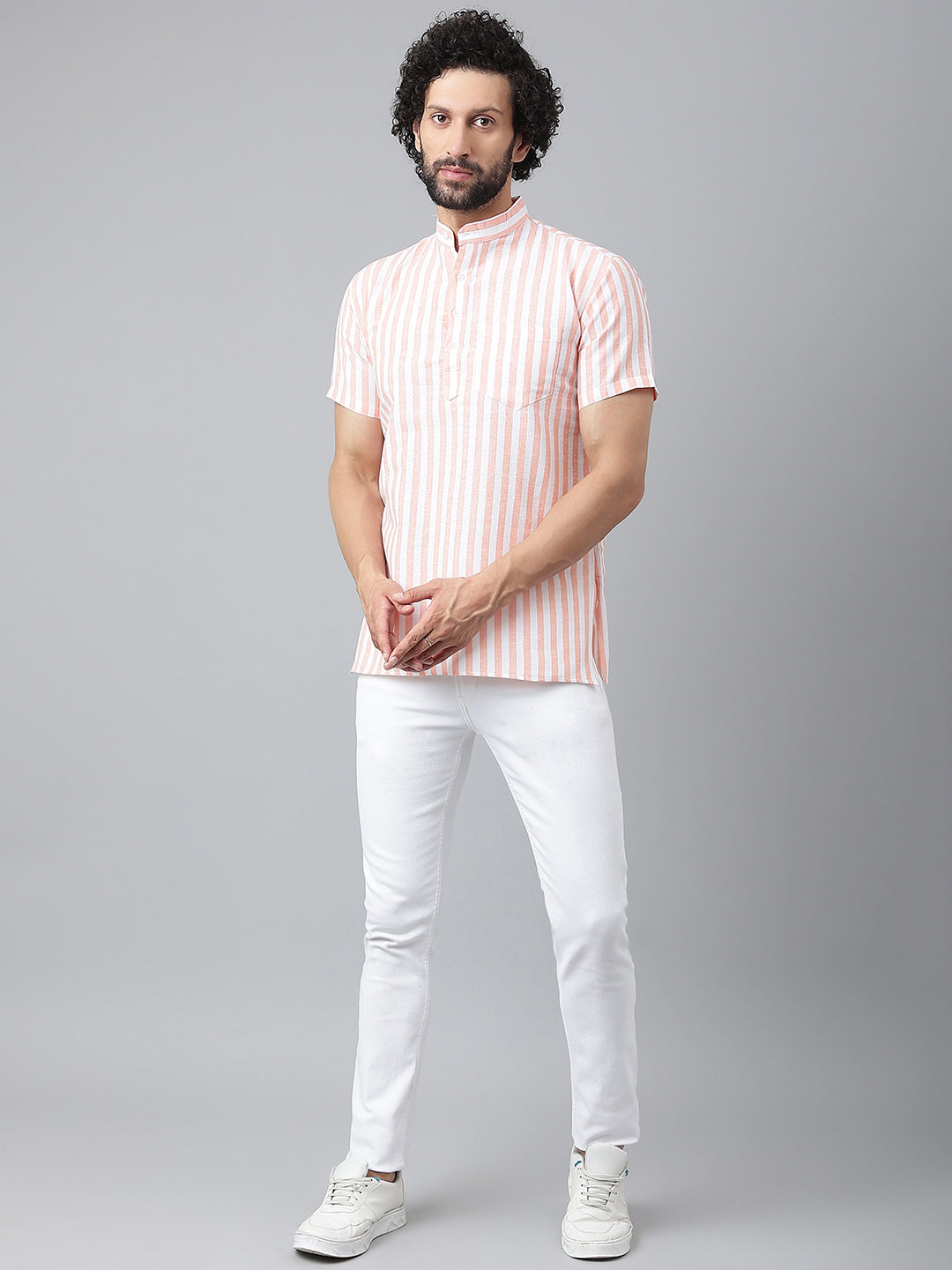 RIAG Orange Color Short Sleeves Casual Men's Cotton Short Kurta - Distacart
