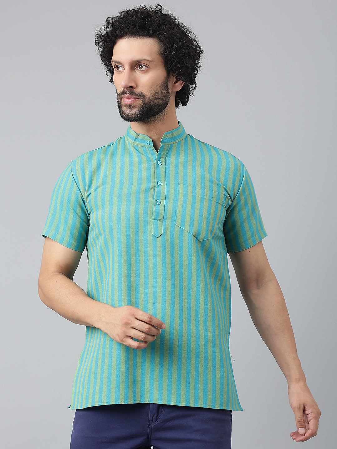 RIAG Blue Color Short Sleeves Casual Men's Cotton Short Kurta - Distacart