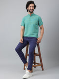 RIAG Blue Color Short Sleeves Casual Men's Cotton Short Kurta - Distacart