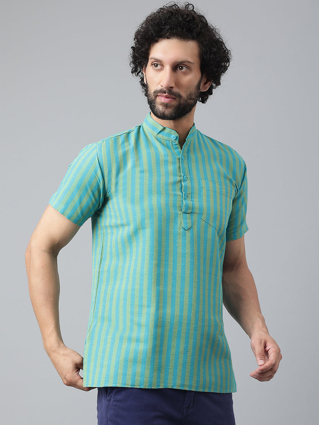 RIAG Blue Color Short Sleeves Casual Men's Cotton Short Kurta - Distacart