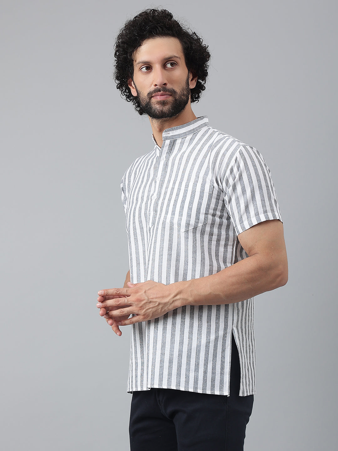 RIAG Grey Color Short Sleeves Casual Men's Cotton Short Kurta - Distacart