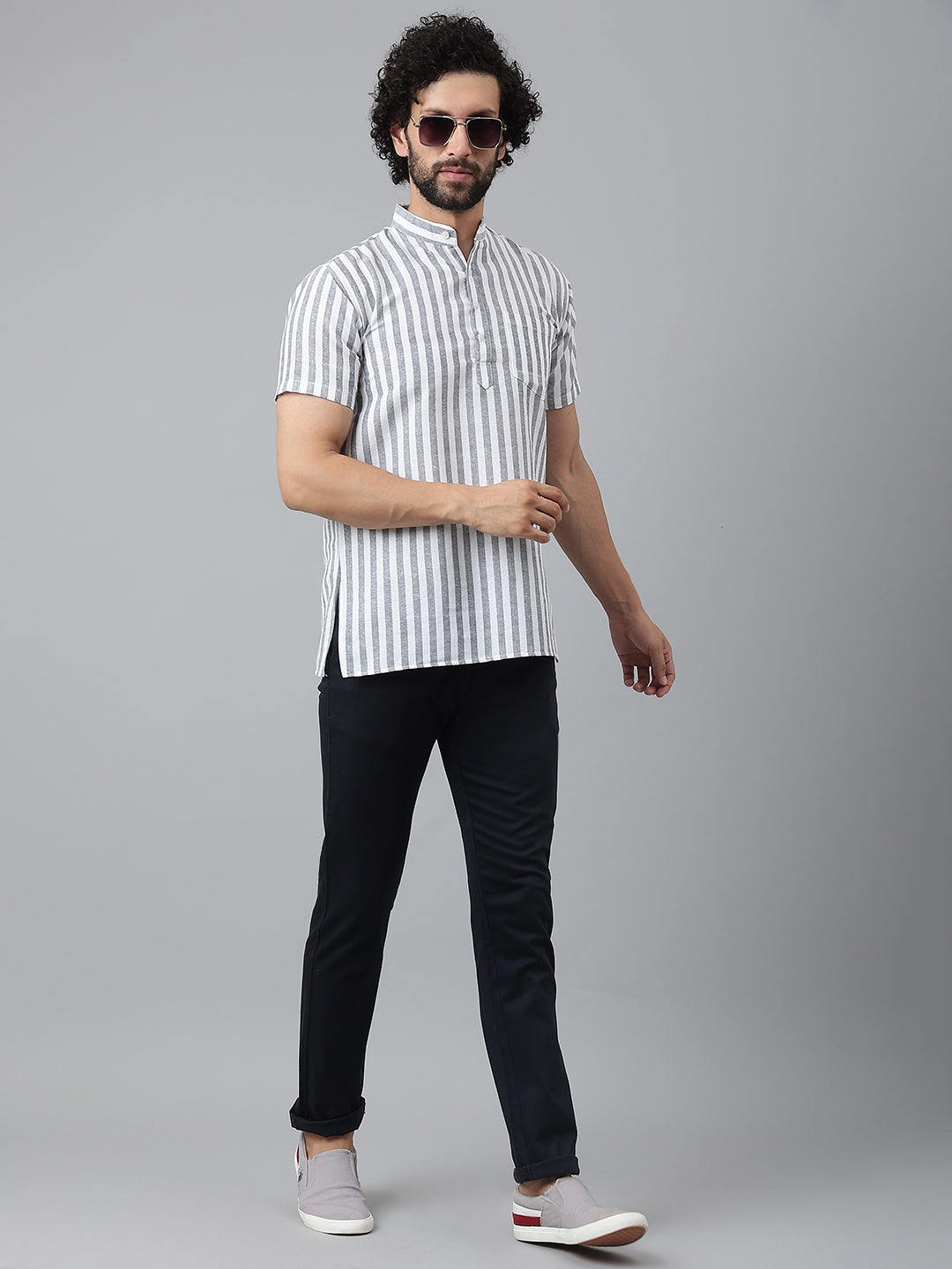 RIAG Grey Color Short Sleeves Casual Men's Cotton Short Kurta - Distacart