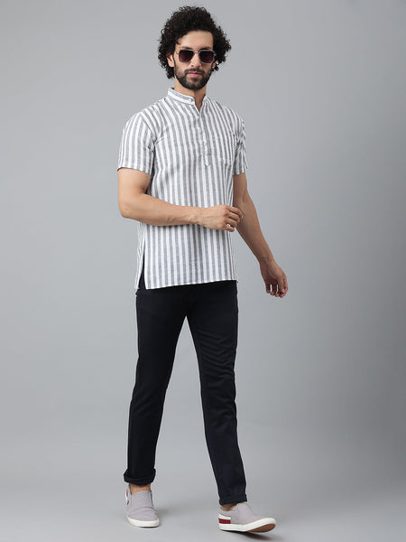 RIAG Grey Color Short Sleeves Casual Men's Cotton Short Kurta
