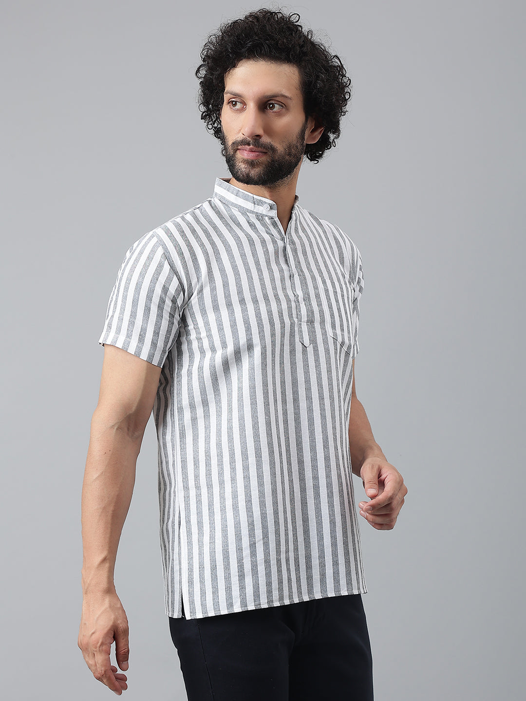 RIAG Grey Color Short Sleeves Casual Men's Cotton Short Kurta - Distacart