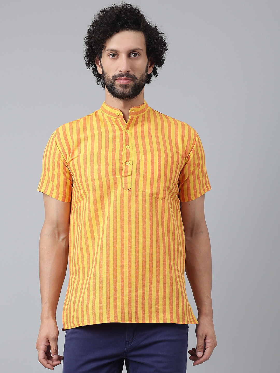 RIAG Yellow Color Short Sleeves Casual Men's Cotton Short Kurta - Distacart