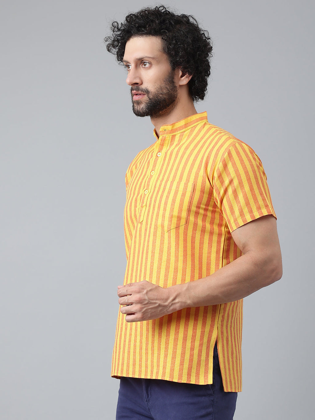 RIAG Yellow Color Short Sleeves Casual Men's Cotton Short Kurta - Distacart