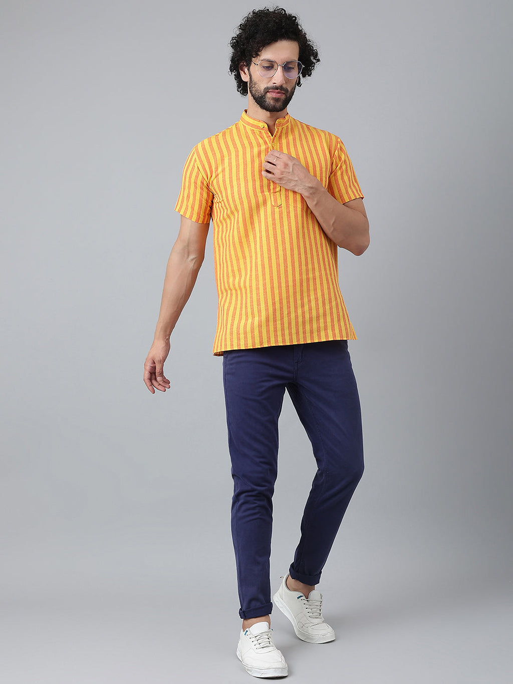 RIAG Yellow Color Short Sleeves Casual Men's Cotton Short Kurta - Distacart