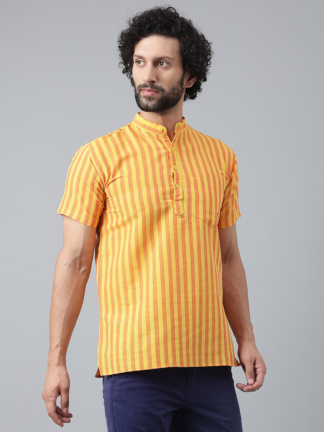 RIAG Yellow Color Short Sleeves Casual Men's Cotton Short Kurta - Distacart