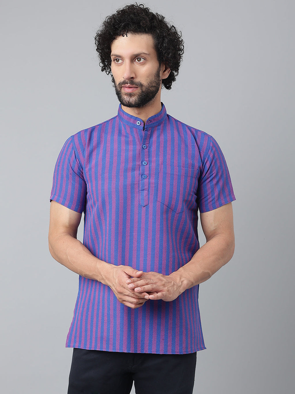 RIAG Navy Blue Color Short Sleeves Casual Men's Cotton Short Kurta - Distacart