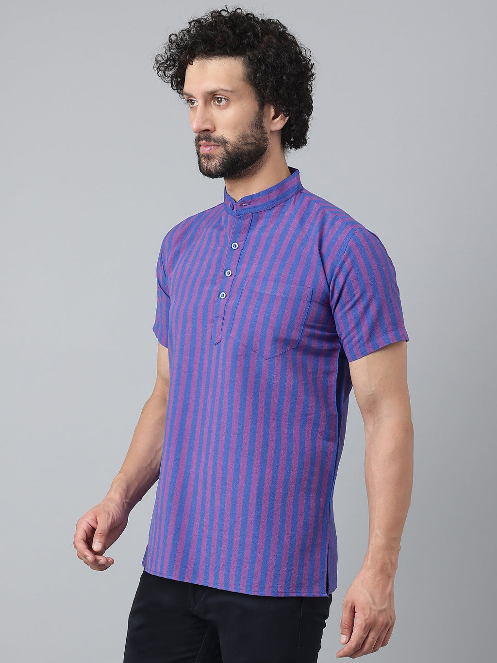 RIAG Navy Blue Color Short Sleeves Casual Men's Cotton Short Kurta - Distacart