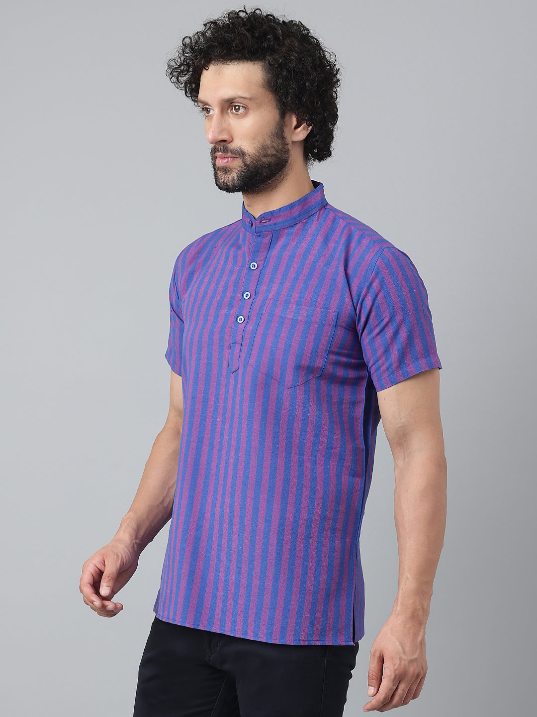 RIAG Navy Blue Color Short Sleeves Casual Men's Cotton Short Kurta - Distacart