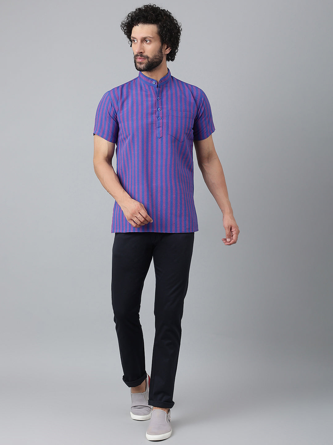 RIAG Navy Blue Color Short Sleeves Casual Men's Cotton Short Kurta - Distacart