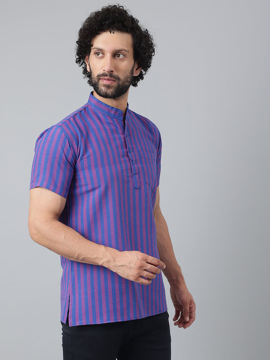RIAG Navy Blue Color Short Sleeves Casual Men's Cotton Short Kurta - Distacart