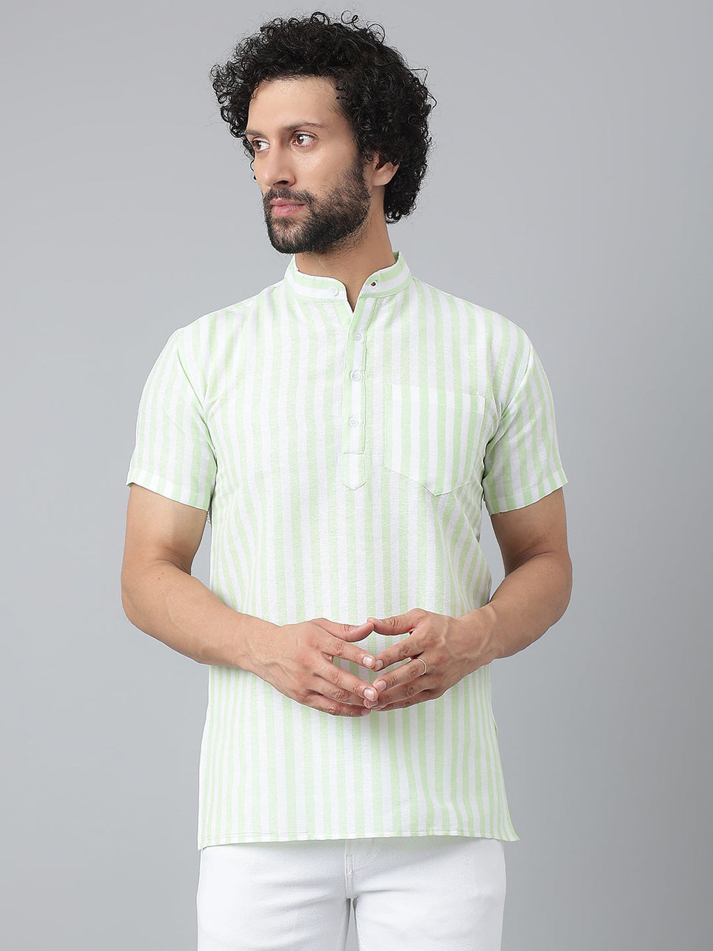 RIAG Green Color Short Sleeves Casual Men's Cotton Short Kurta - Distacart