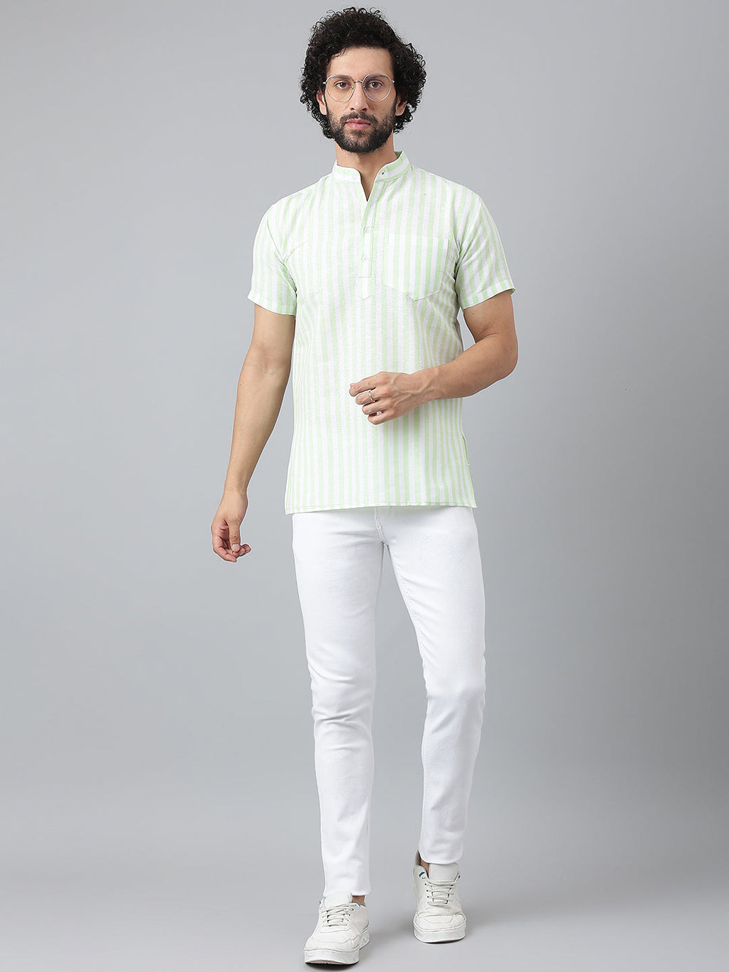 RIAG Green Color Short Sleeves Casual Men's Cotton Short Kurta - Distacart
