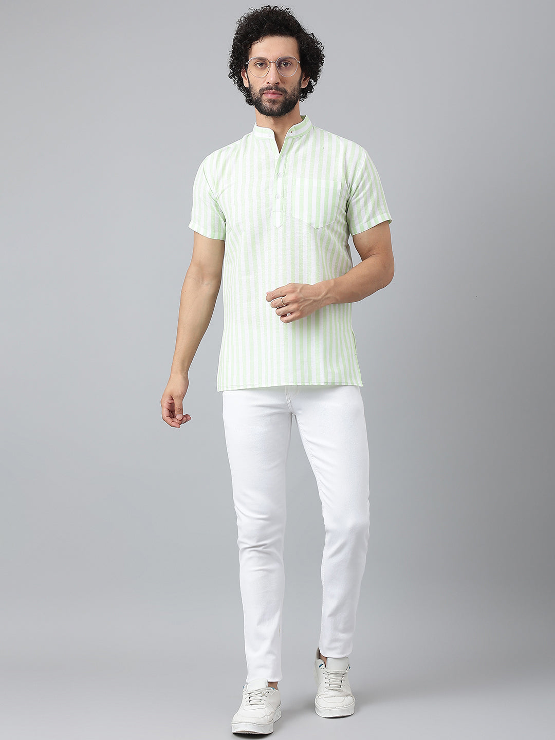 RIAG Green Color Short Sleeves Casual Men's Cotton Short Kurta - Distacart