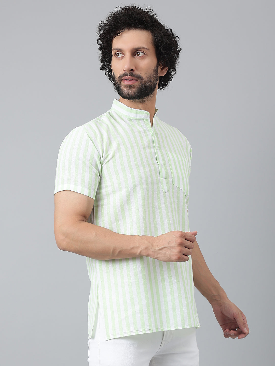 RIAG Green Color Short Sleeves Casual Men's Cotton Short Kurta - Distacart
