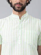 RIAG Green Color Short Sleeves Casual Men's Cotton Short Kurta - Distacart