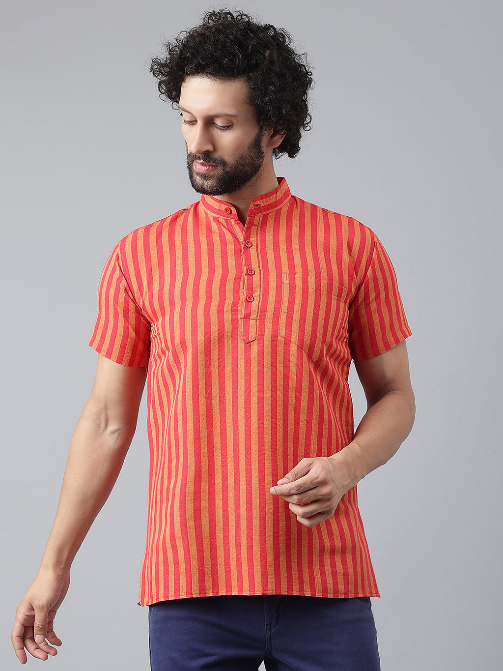 RIAG Red Color Short Sleeves Casual Men's Cotton Short Kurta - Distacart