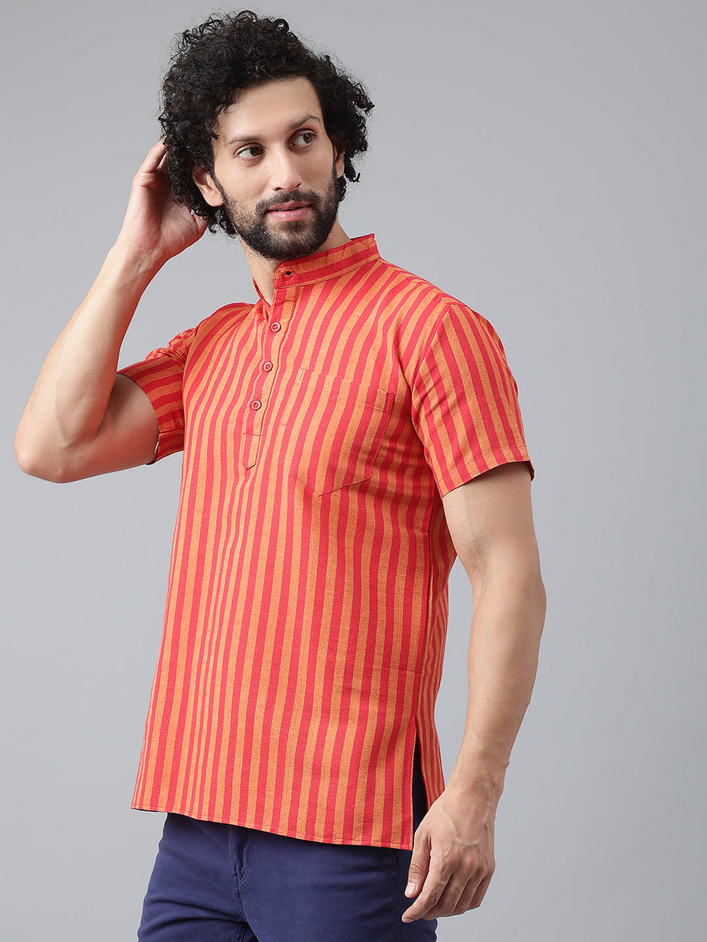 RIAG Red Color Short Sleeves Casual Men's Cotton Short Kurta - Distacart