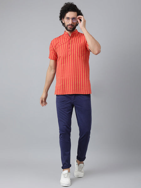 RIAG Red Color Short Sleeves Casual Men's Cotton Short Kurta