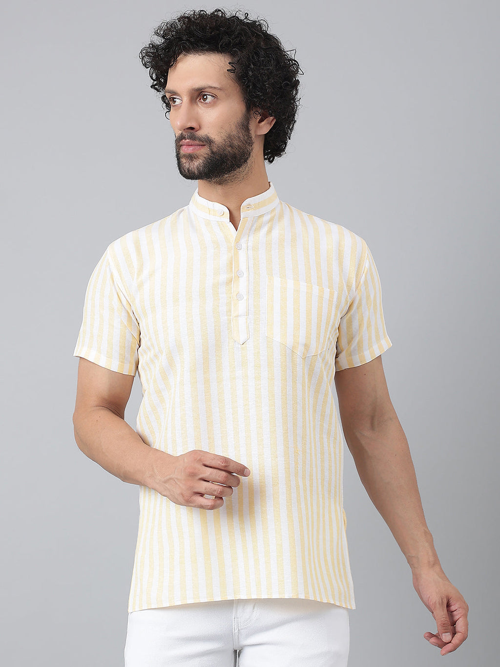 RIAG Beige Color Short Sleeves Casual Men's Cotton Short Kurta - Distacart