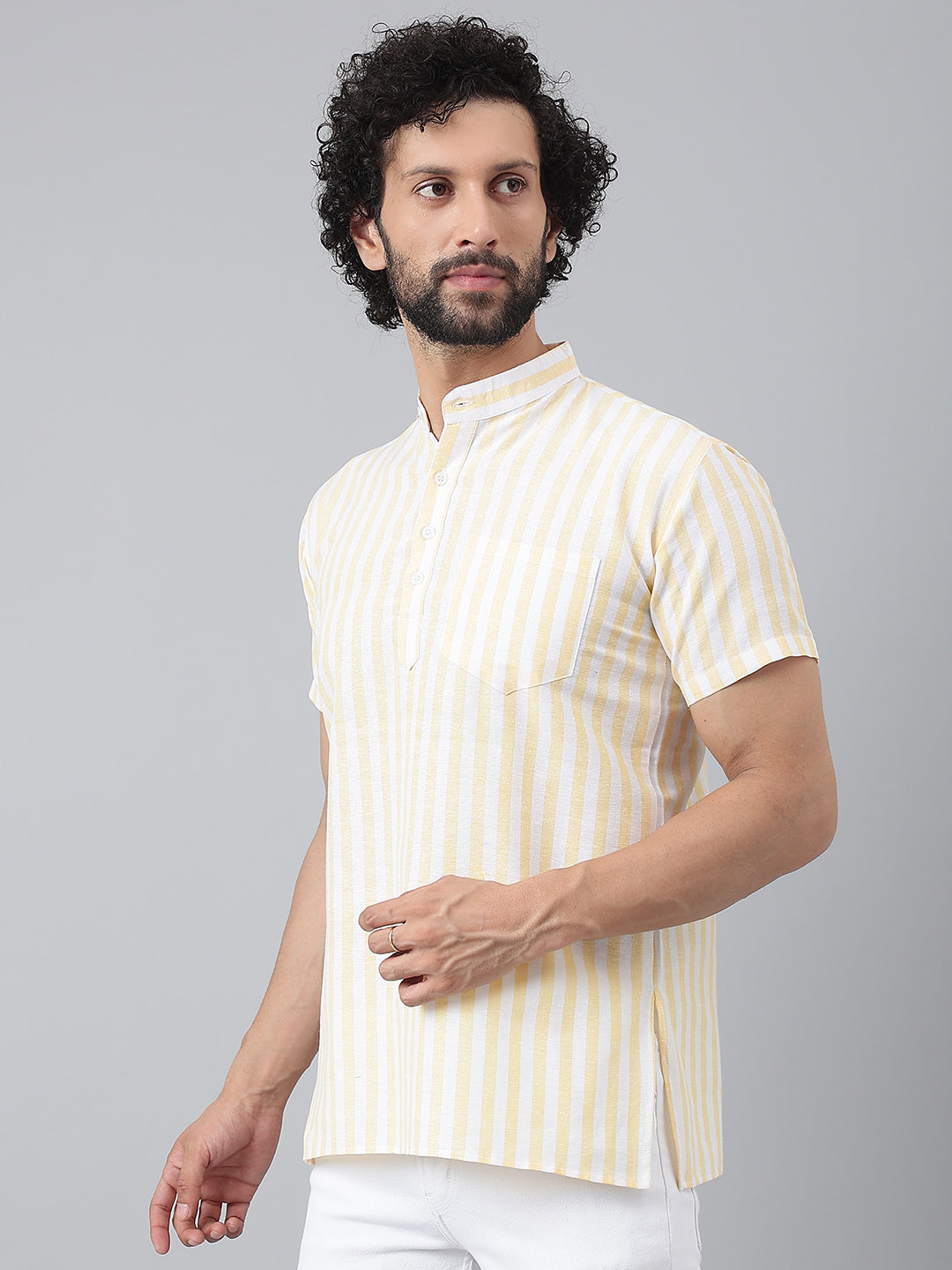 RIAG Beige Color Short Sleeves Casual Men's Cotton Short Kurta - Distacart