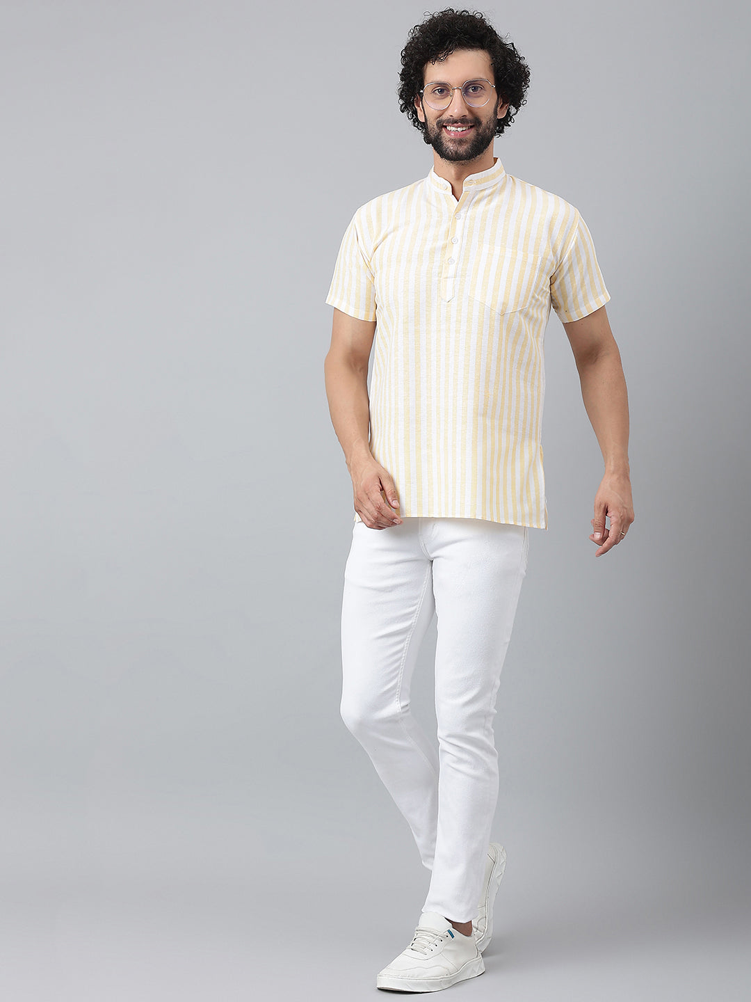 RIAG Beige Color Short Sleeves Casual Men's Cotton Short Kurta - Distacart