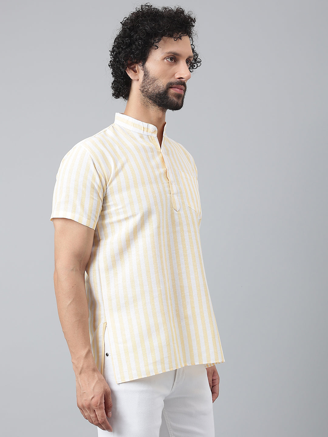 RIAG Beige Color Short Sleeves Casual Men's Cotton Short Kurta - Distacart