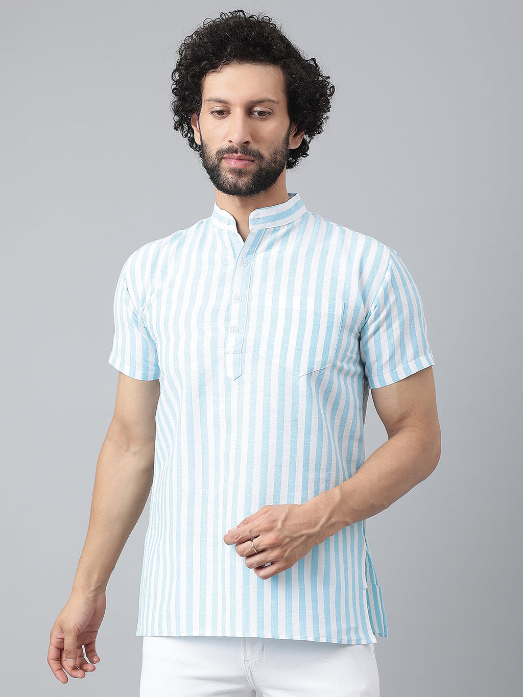RIAG Blue Color Short Sleeves Casual Men's Cotton Short Kurta - Distacart