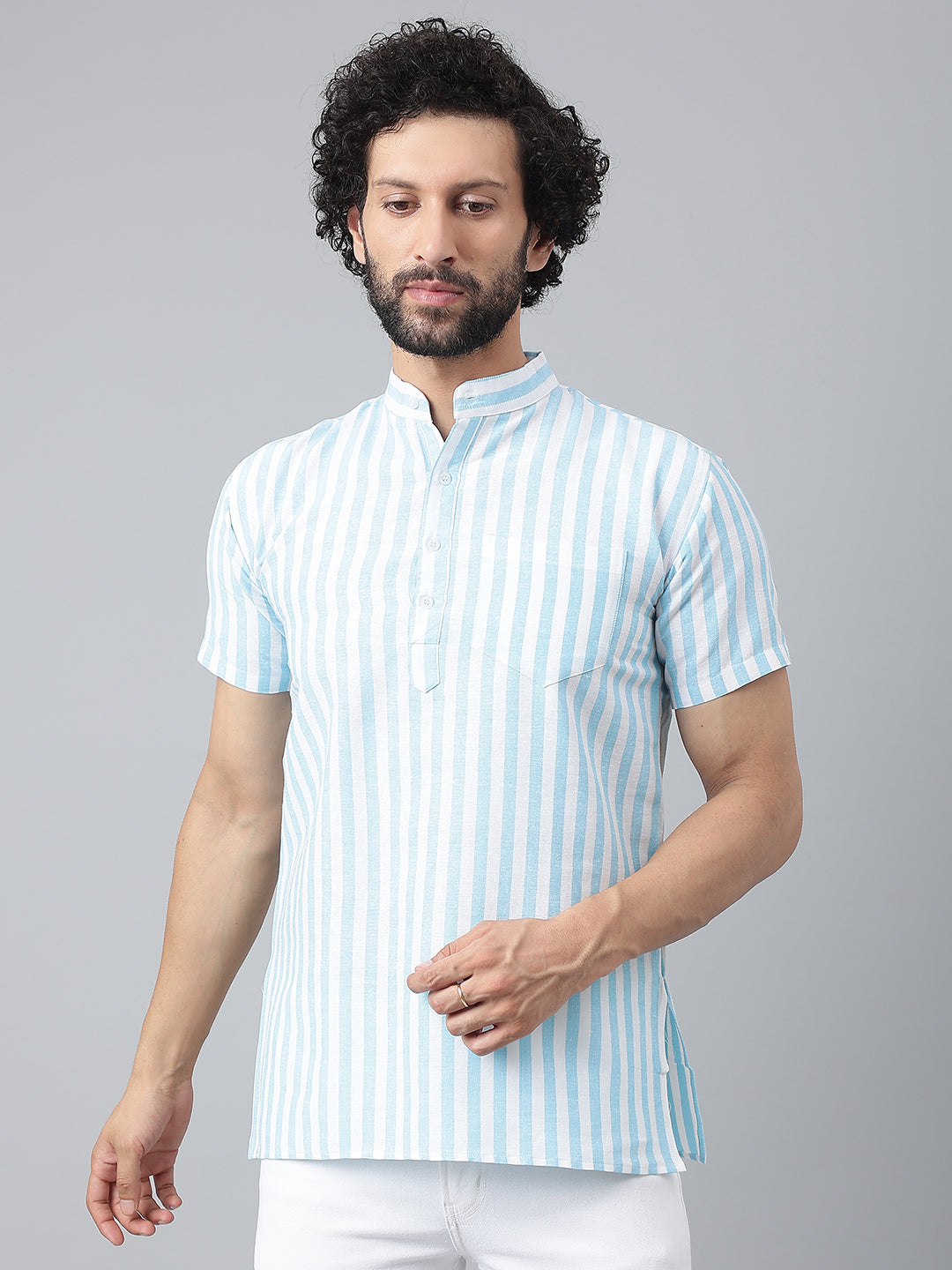 RIAG Blue Color Short Sleeves Casual Men's Cotton Short Kurta - Distacart