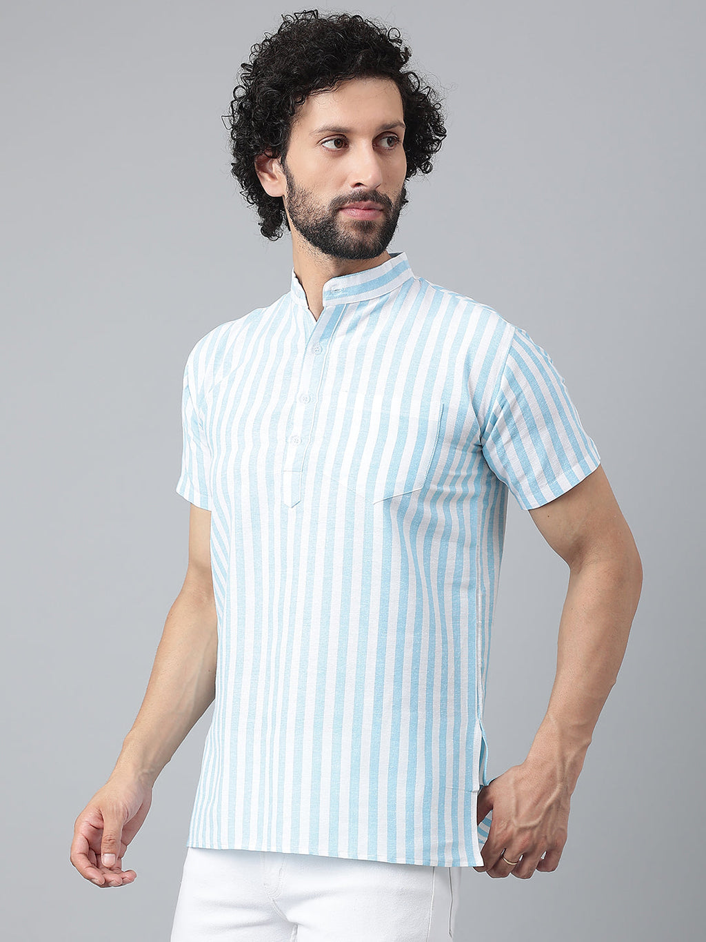 RIAG Blue Color Short Sleeves Casual Men's Cotton Short Kurta - Distacart
