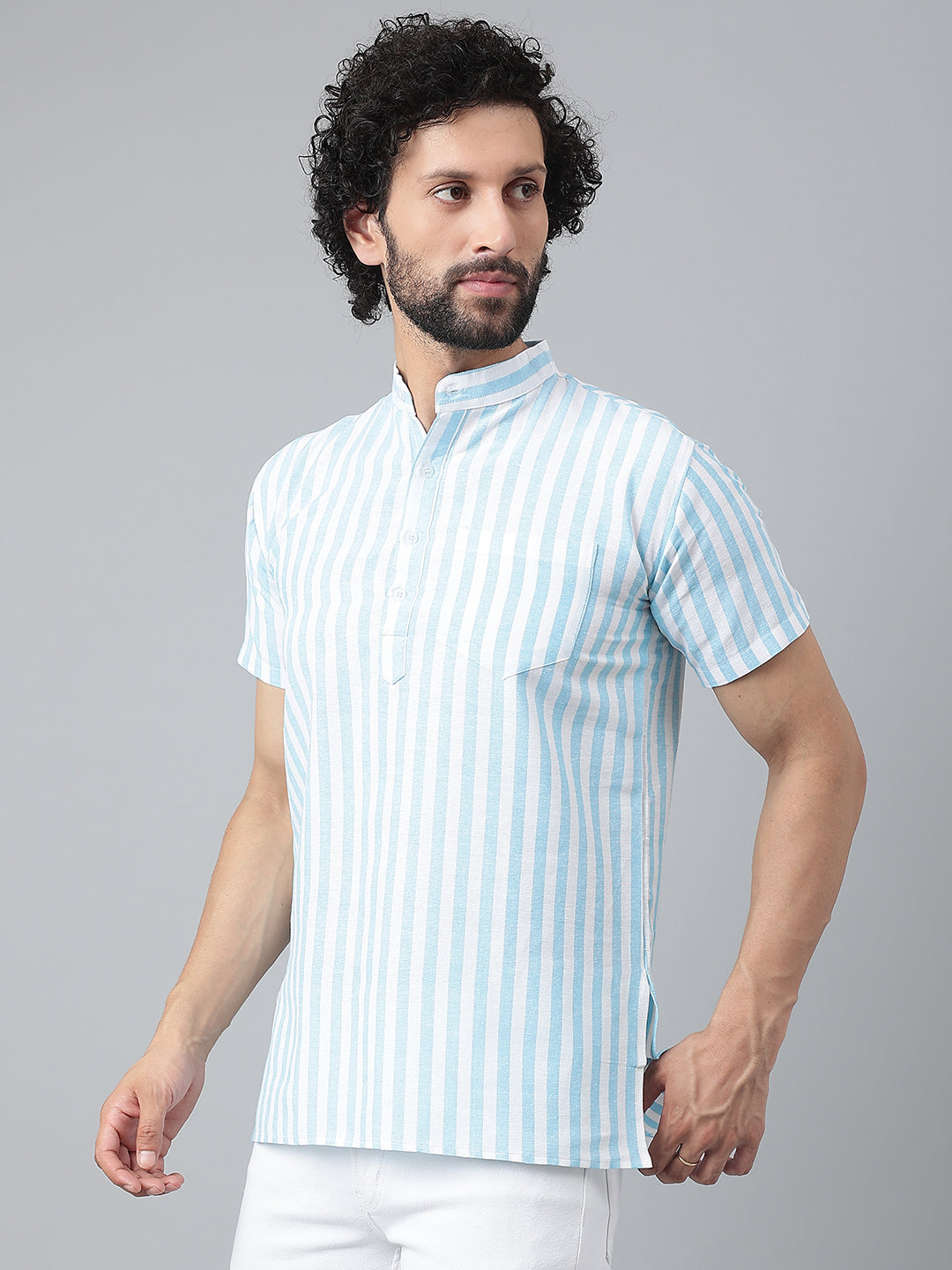 RIAG Blue Color Short Sleeves Casual Men's Cotton Short Kurta - Distacart