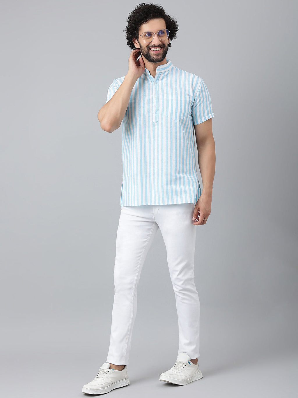 RIAG Blue Color Short Sleeves Casual Men's Cotton Short Kurta - Distacart