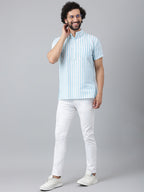 RIAG Blue Color Short Sleeves Casual Men's Cotton Short Kurta - Distacart