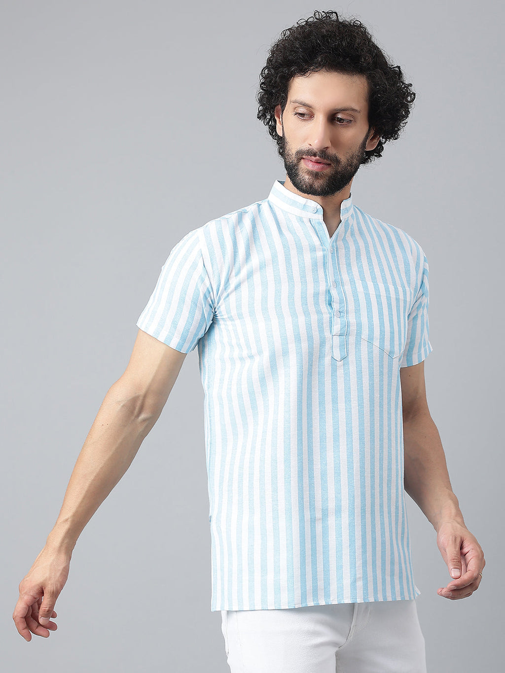 RIAG Blue Color Short Sleeves Casual Men's Cotton Short Kurta - Distacart