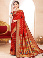 Shree Shyam Fashion Paithani Silk Red Saree - Distacart