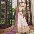 White Heavy Viscose Khatli, Embroidery & Mirror Work Unstitched Lehenga Choli - Sisha Keshav