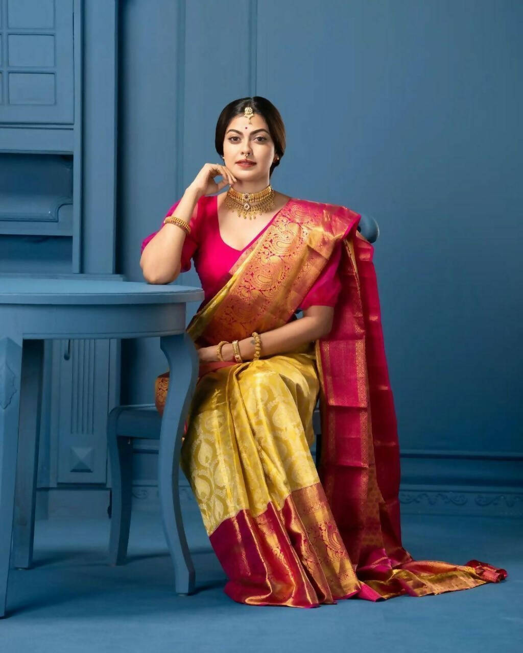 DEIANA'S Beautiful Designer Golden zari Soft Lichi Silk Saree - Yellow