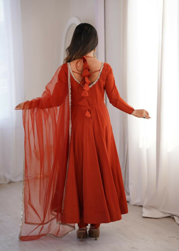 Lehenga Mart Designer Anarkali Suit With Kurta, Pant, Dupatta For Women-Rust - Distacart
