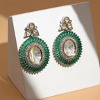 Kundan and Diamond with Green Stones Dangler Earrings (Green) - Ruby Raang - Distacart