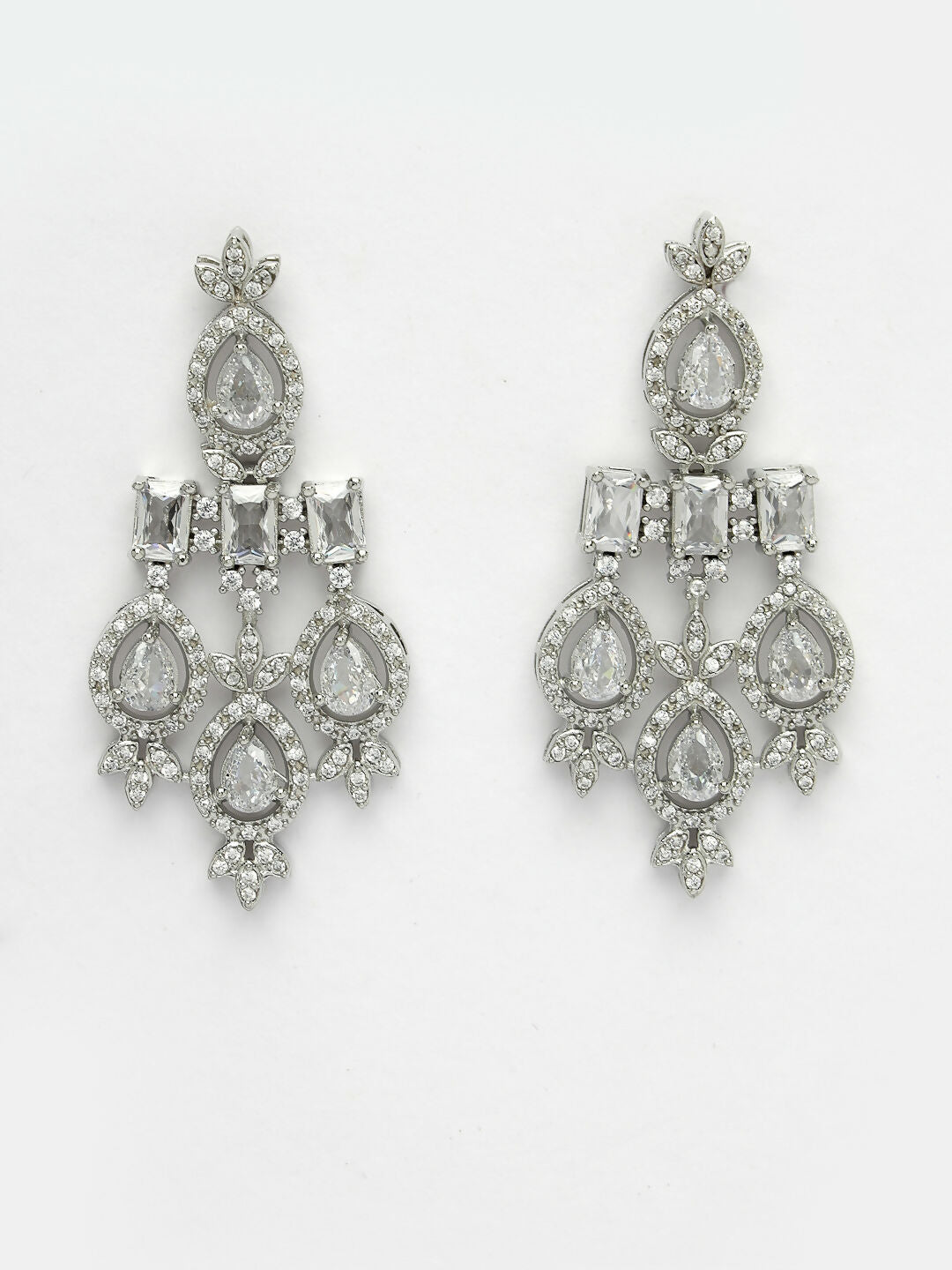 NVR Women's Silver-Plated Cubic Zirconia Studded Handcrafted Jewellery Set