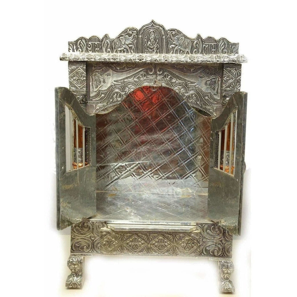 Silver Coated and Copper 2 Door Open Pooja Mandir / Pooja Mandiram Silver Coated and Copper