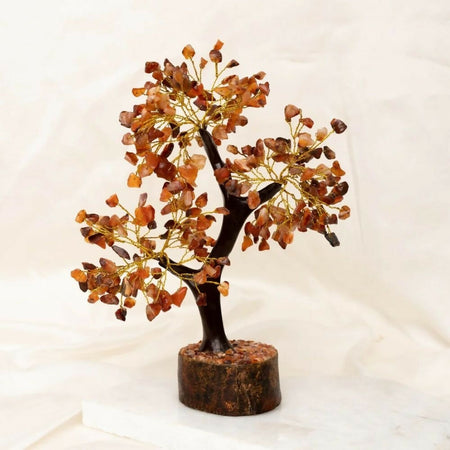 Indianvibez Bodh Carnelian Real Crystal Stone Tree With Wooden Base 300 Beads