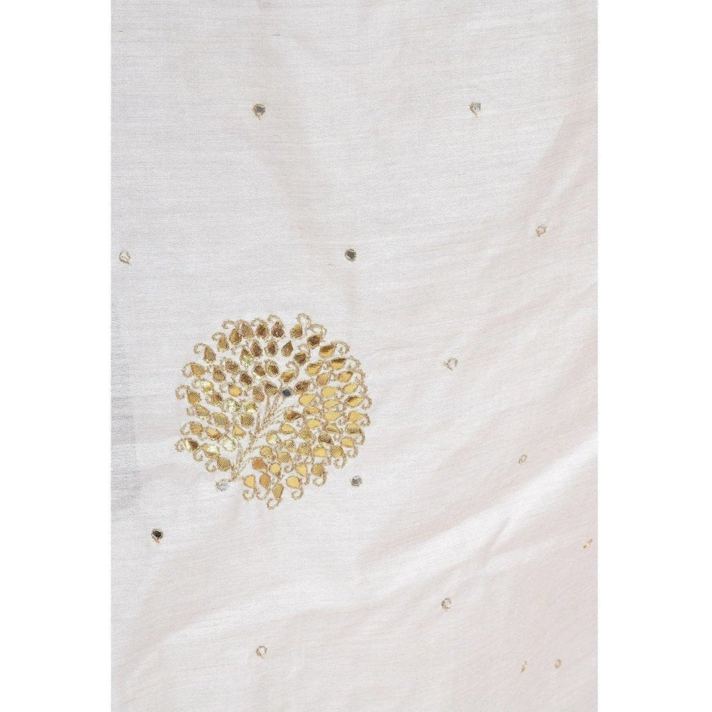A R Silk Women's Zari Embroidery Pure Tussar Silk Light Golden Dupattas and Chunnis
