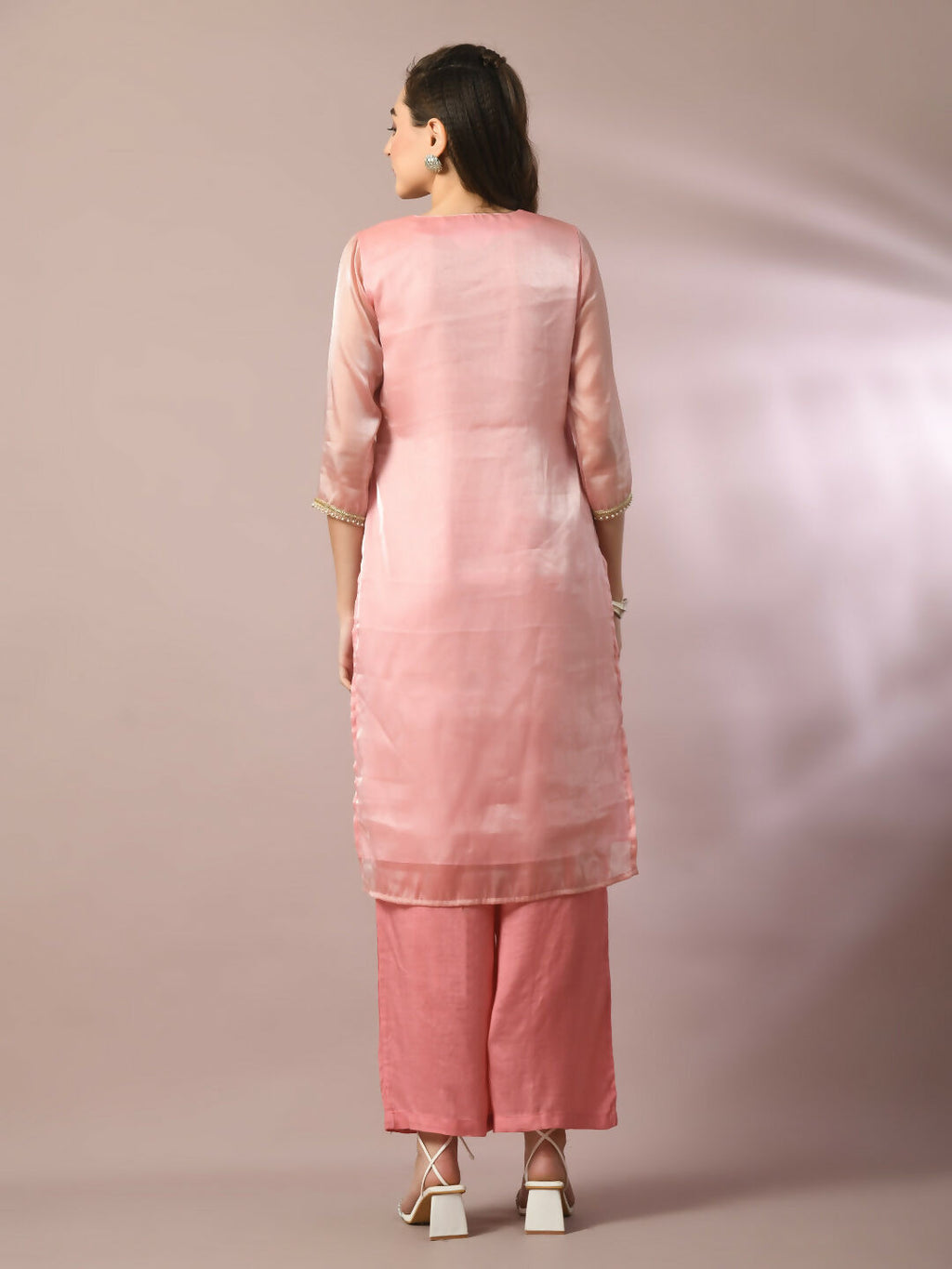 Myshka Women's Pink Solid Straight Party Kurta Set